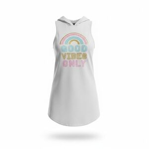 Miken Mermaida Sleeveless White Swimsuit Coverup w/ Rainbow Print & Hood 7/8 EUC